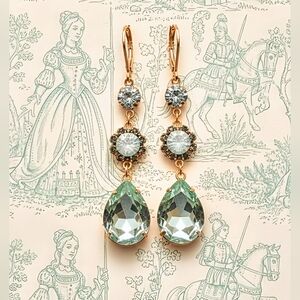 Victorian Seafoam Green / Pacific Opal Swarovski Crystal In Long GP Earrings